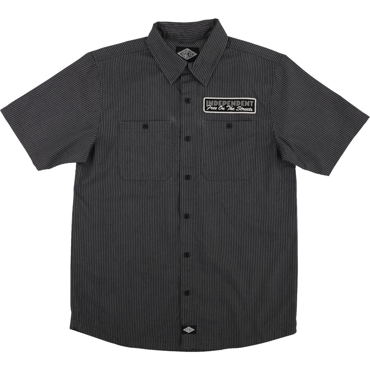 Independent Free On The Streets Button Up Shirt Ash Black Stripes Button Up