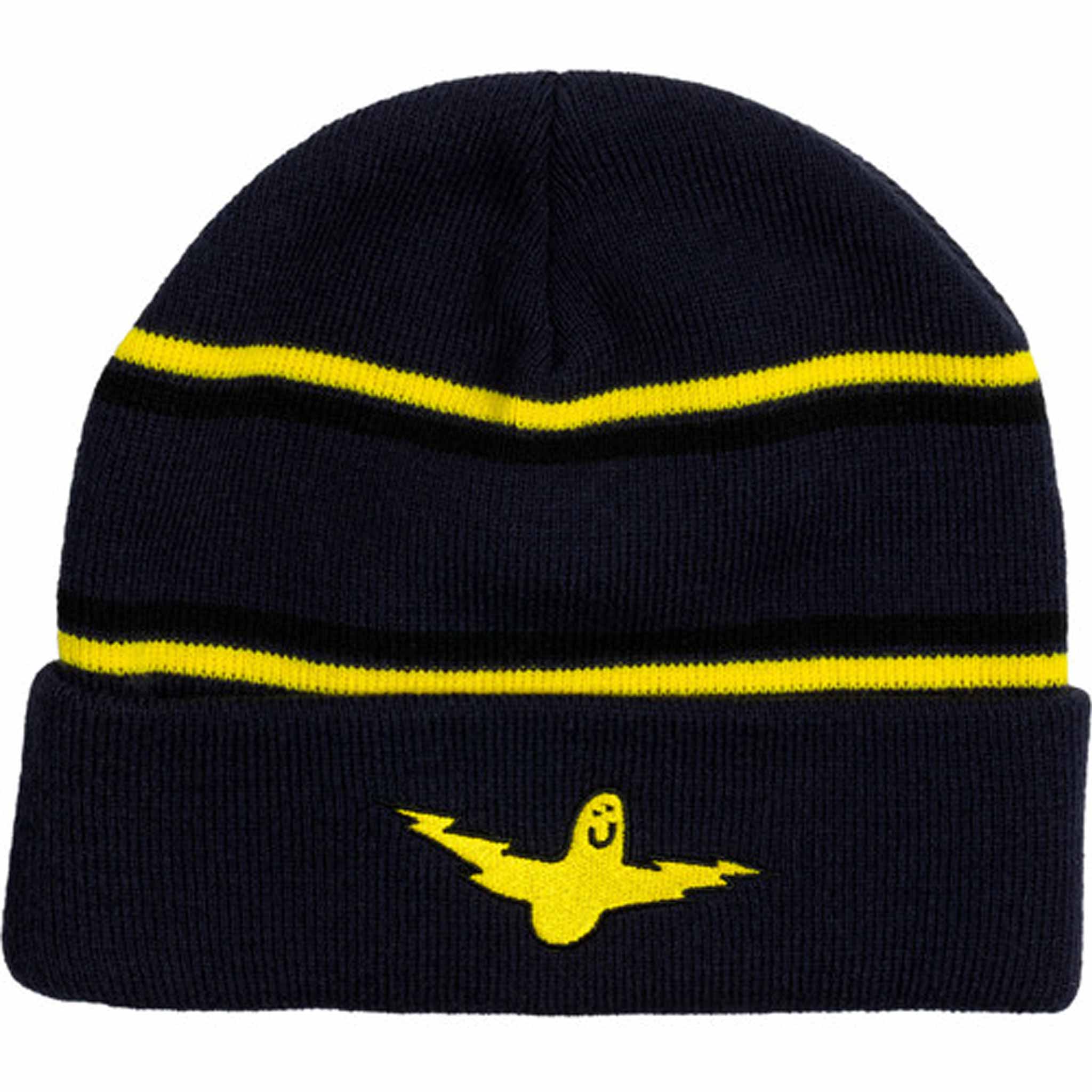 Krooked Bird Lightening Cuff Beanie Navy Yellow Black Beanie