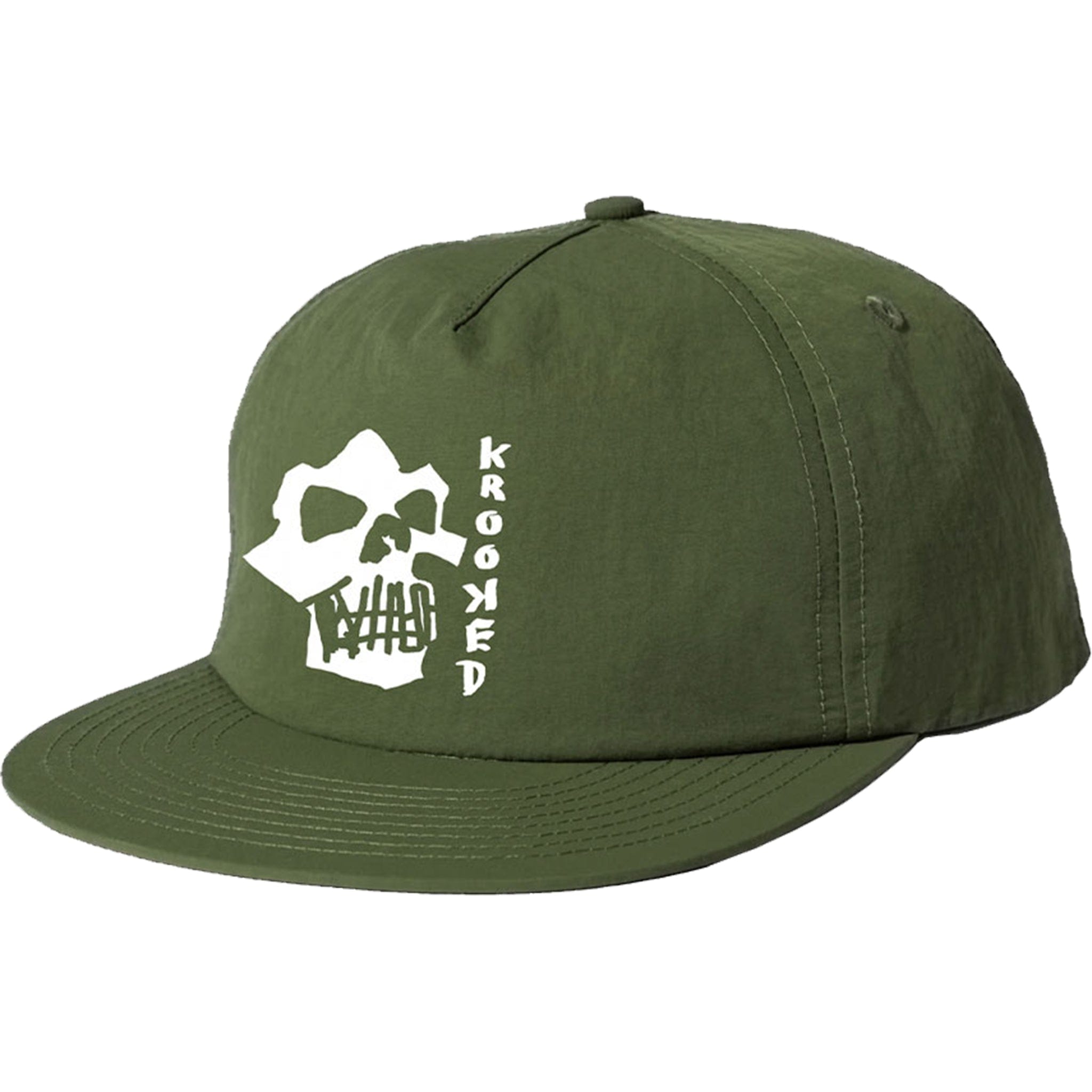 Krooked Skulls Snapback Hat Olive Hats
