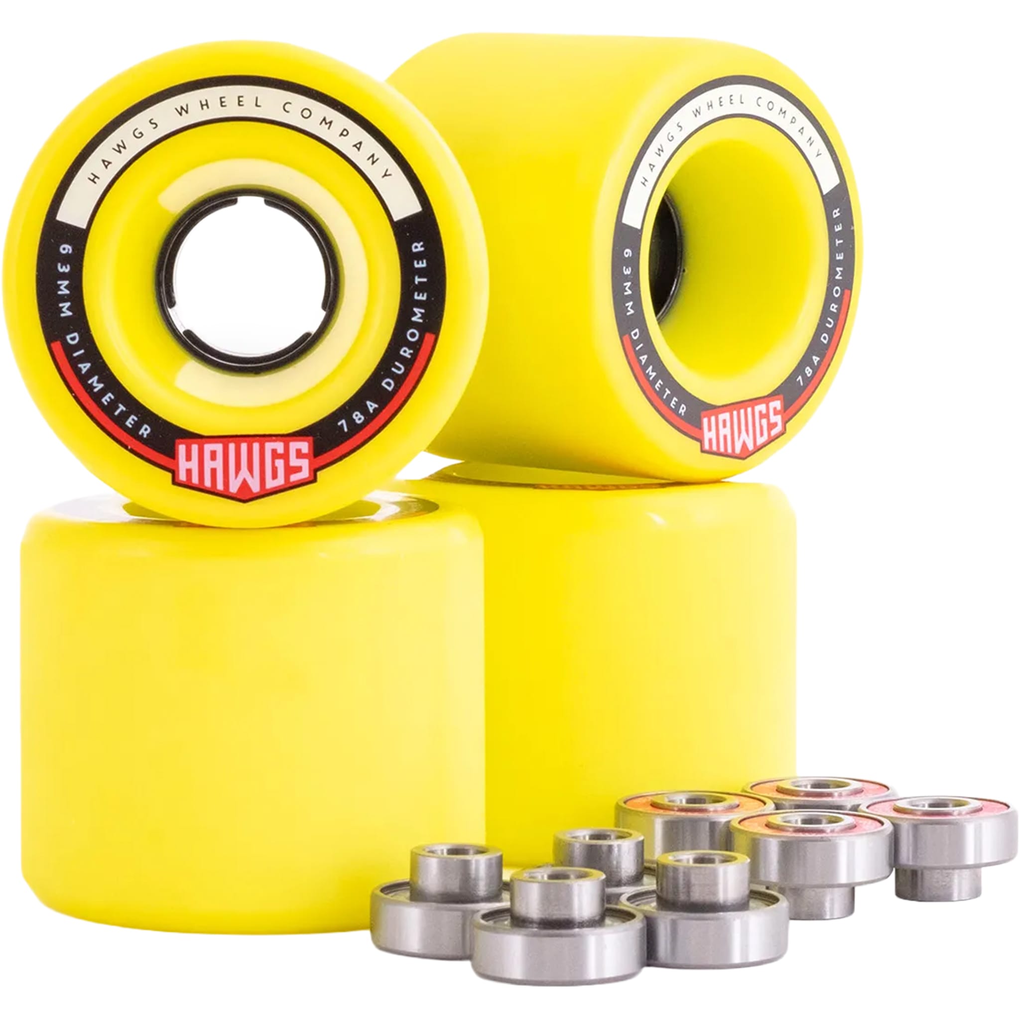 Landyachtz Yellow Fatty Hawgs Bearing Bundle 63mm Longboard Wheels Skateboard Wheels