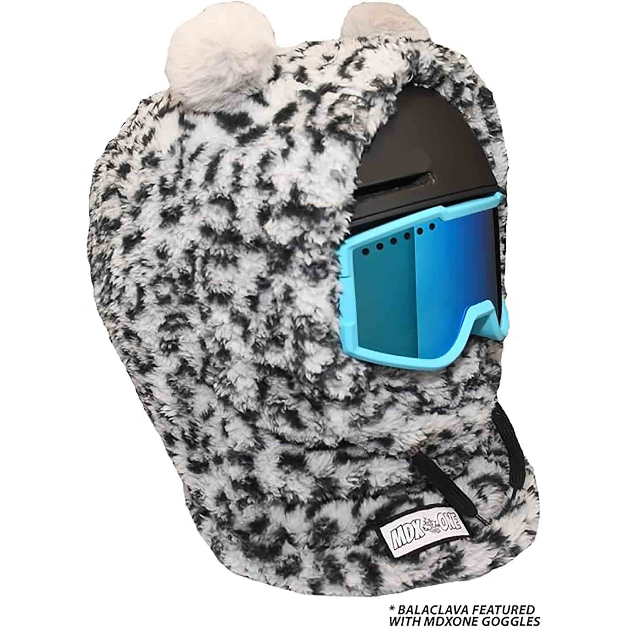 MDXONE Over Helmet Balaclava Double Plush Black White Leopard Facemask