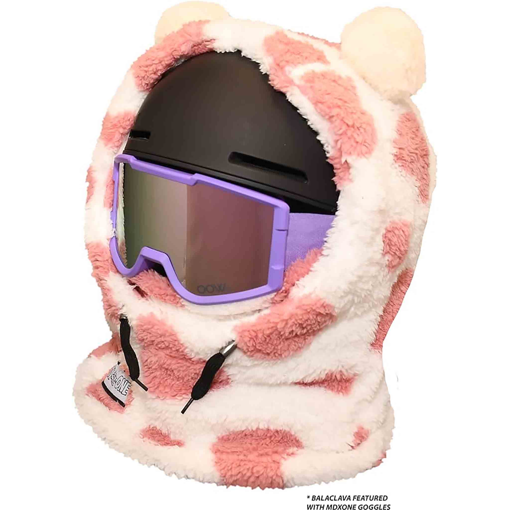 MDXONE Over Helmet Balaclava Double Plush Heart Pink White Facemask