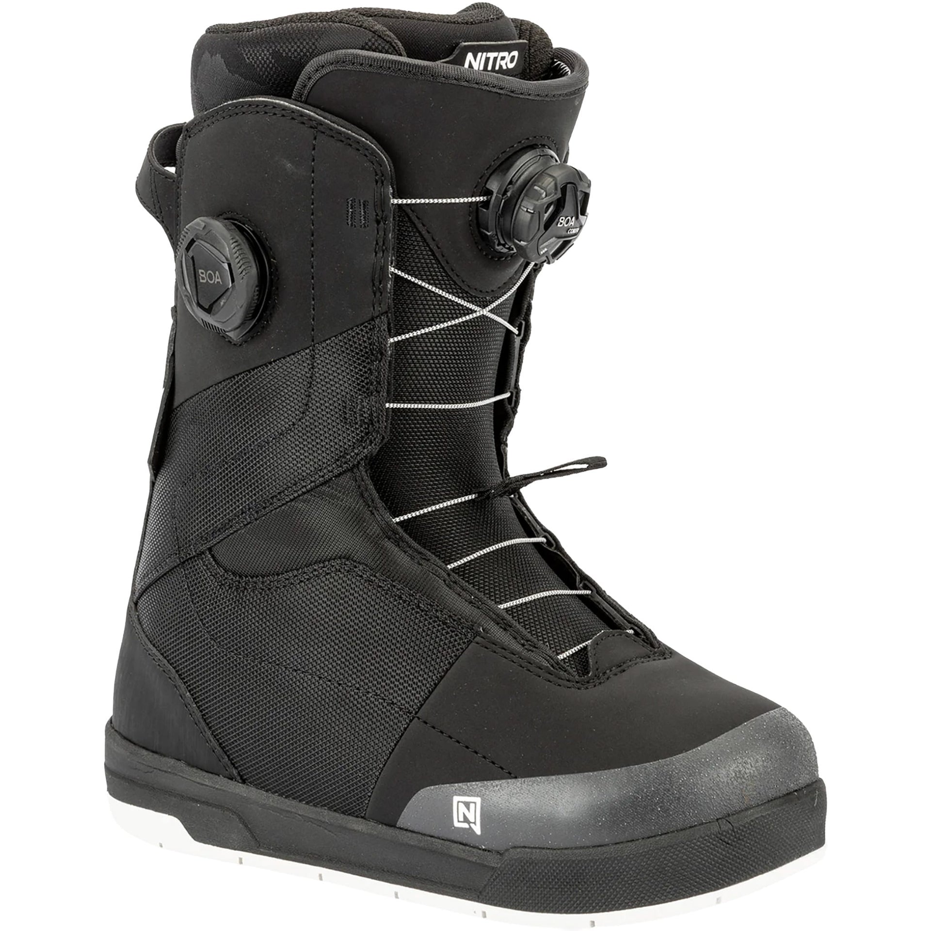 nitro monarch tls snowboard boot BOA Boots 2026 Black putting on and adjusting Color:A35-CHOICEDDC_AJU-10 Alpha MIL/LEO PSP Original Design