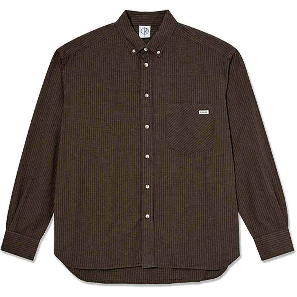 Polar Ben Long Sleeve Shirt Poplin Brown Button Up