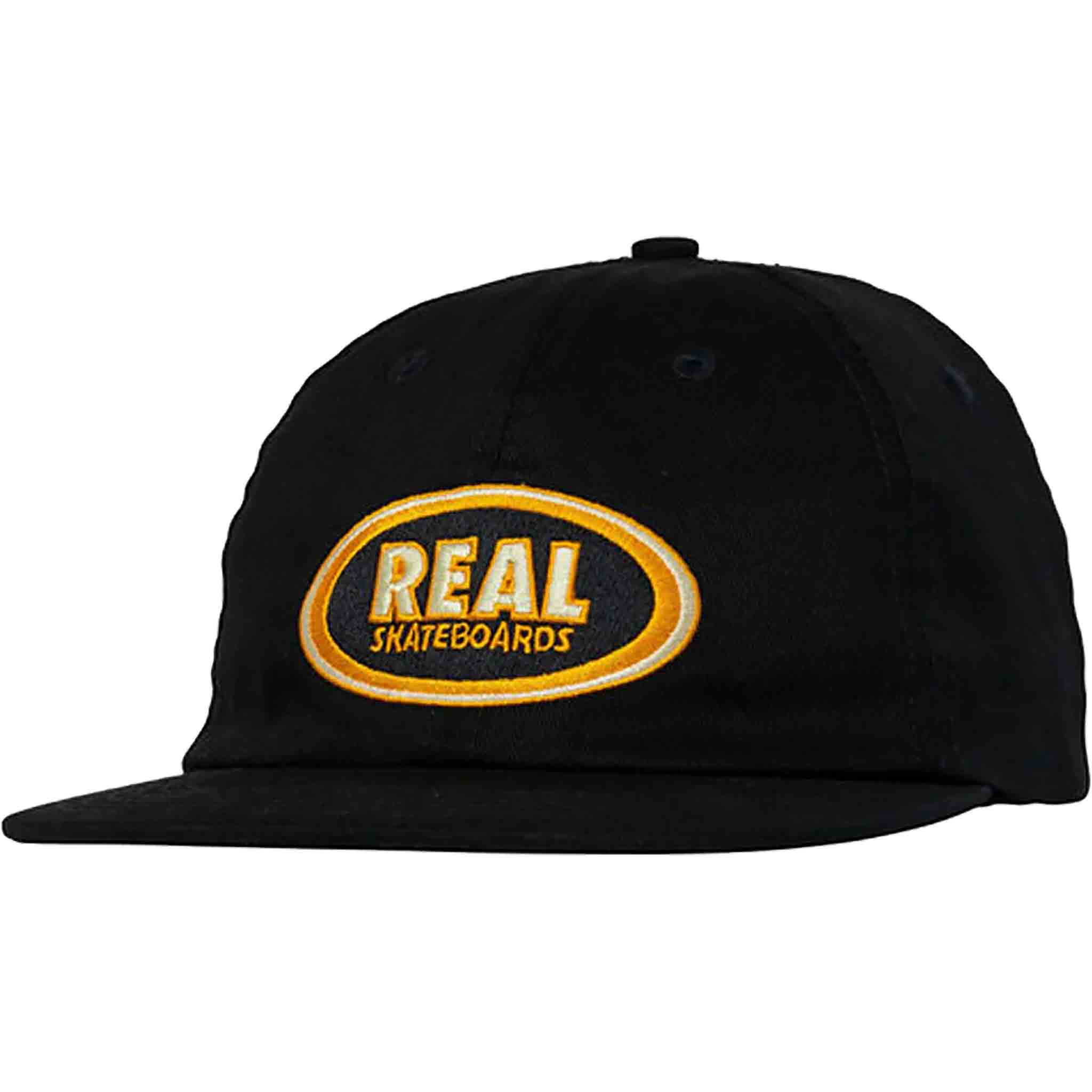 Real Oval Strapback Hat Black Cream Orange - Sanction Skate And Snow