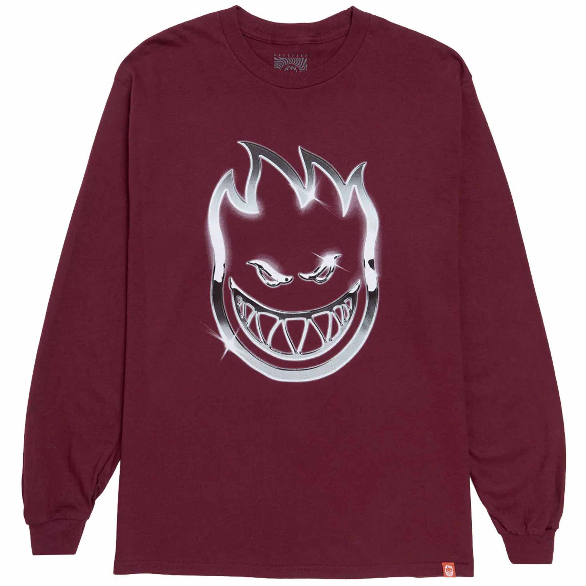 Spitfire Chrome Bighead Long Sleeve Maroon T Shirt