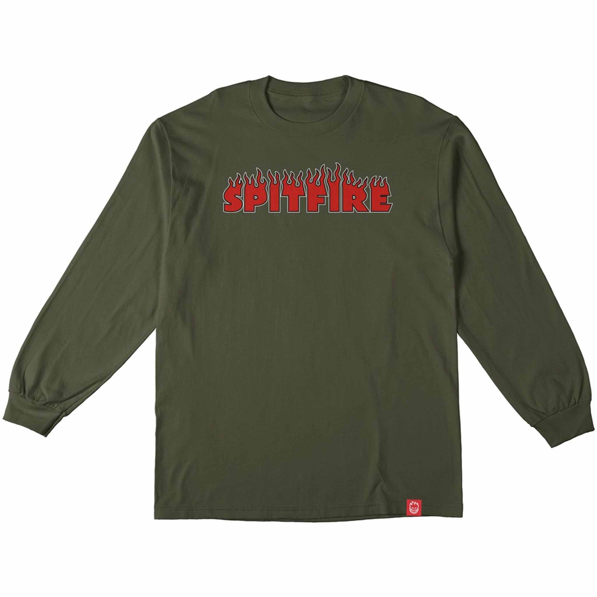 Spitfire Demonseed Script Long Sleeve Military Green T Shirt