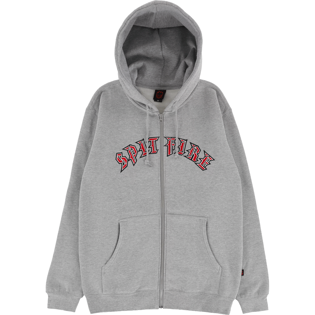 Spitfire Old E Embroidered Zip Up Hoodie Grey Heather Sweatshirts