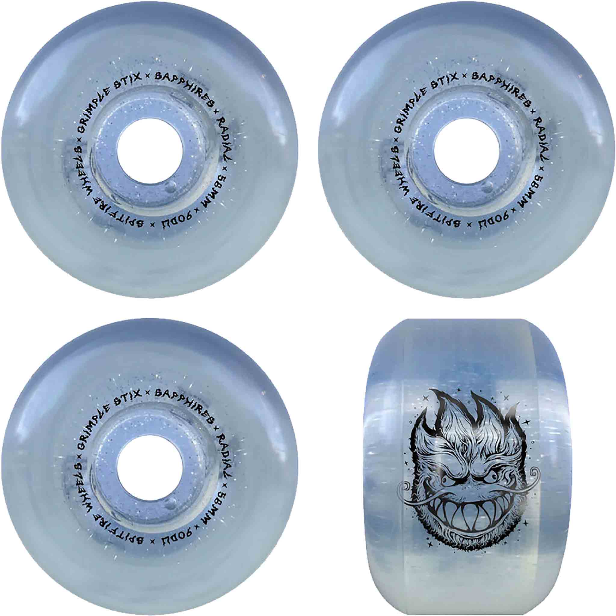 Spitfire x Grimple Stix 58mm Formula Four 90D Sapphires Grimple Dust Clear/Silver Glitter Skateboard Wheels