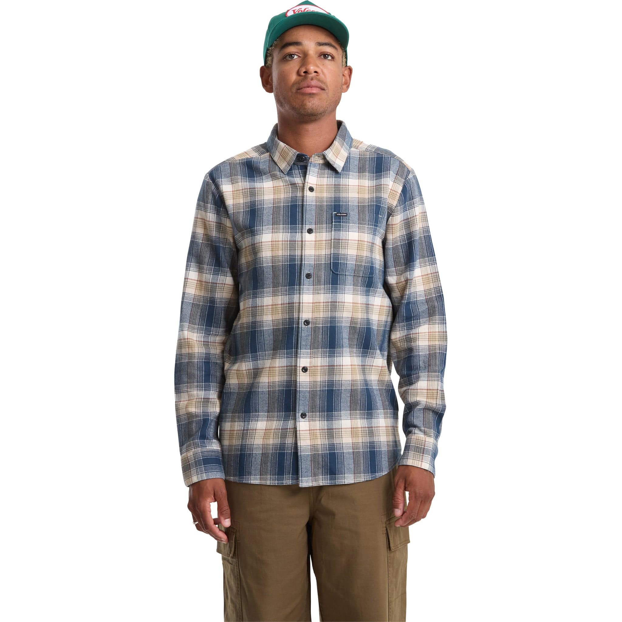 Volcom Caden Plaid Long Sleeve Button Up Shirt Dirty White Button Up