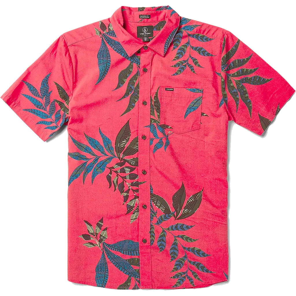 Volcom Paradiso Floral Short Sleeve Shirt Washed Ruby Button Up