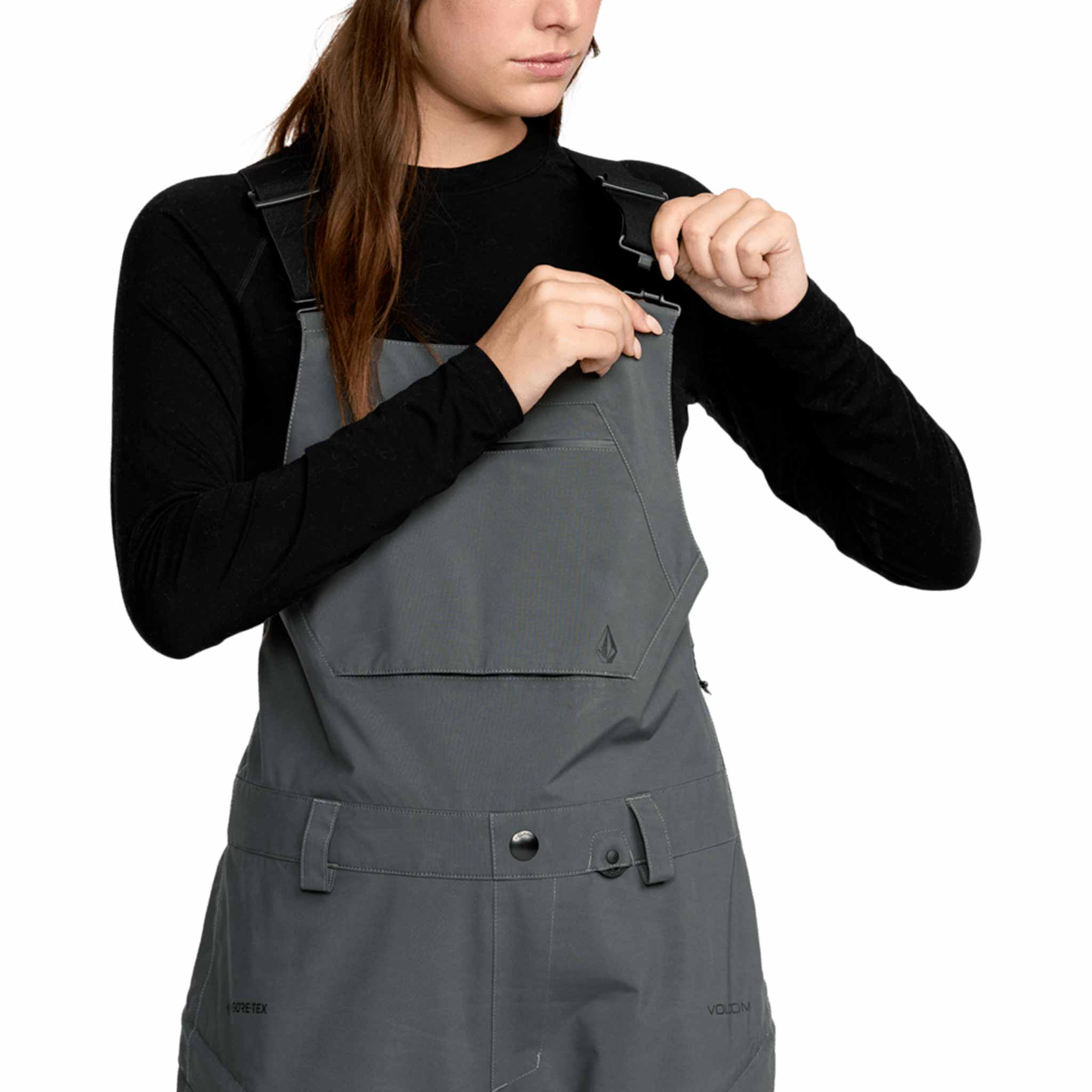 Volcom Womens Ash Stretch Gore Bib Overall Dark Grey 2026 Womens Snowboard Pants