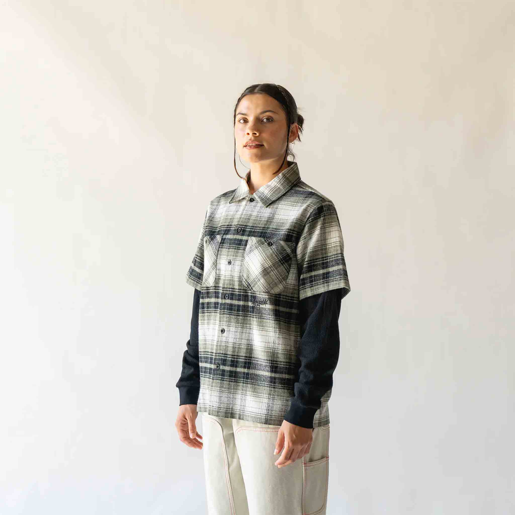 Welcome Lair Woven Plaid/Thermal Layered Shirt Olive T Shirt