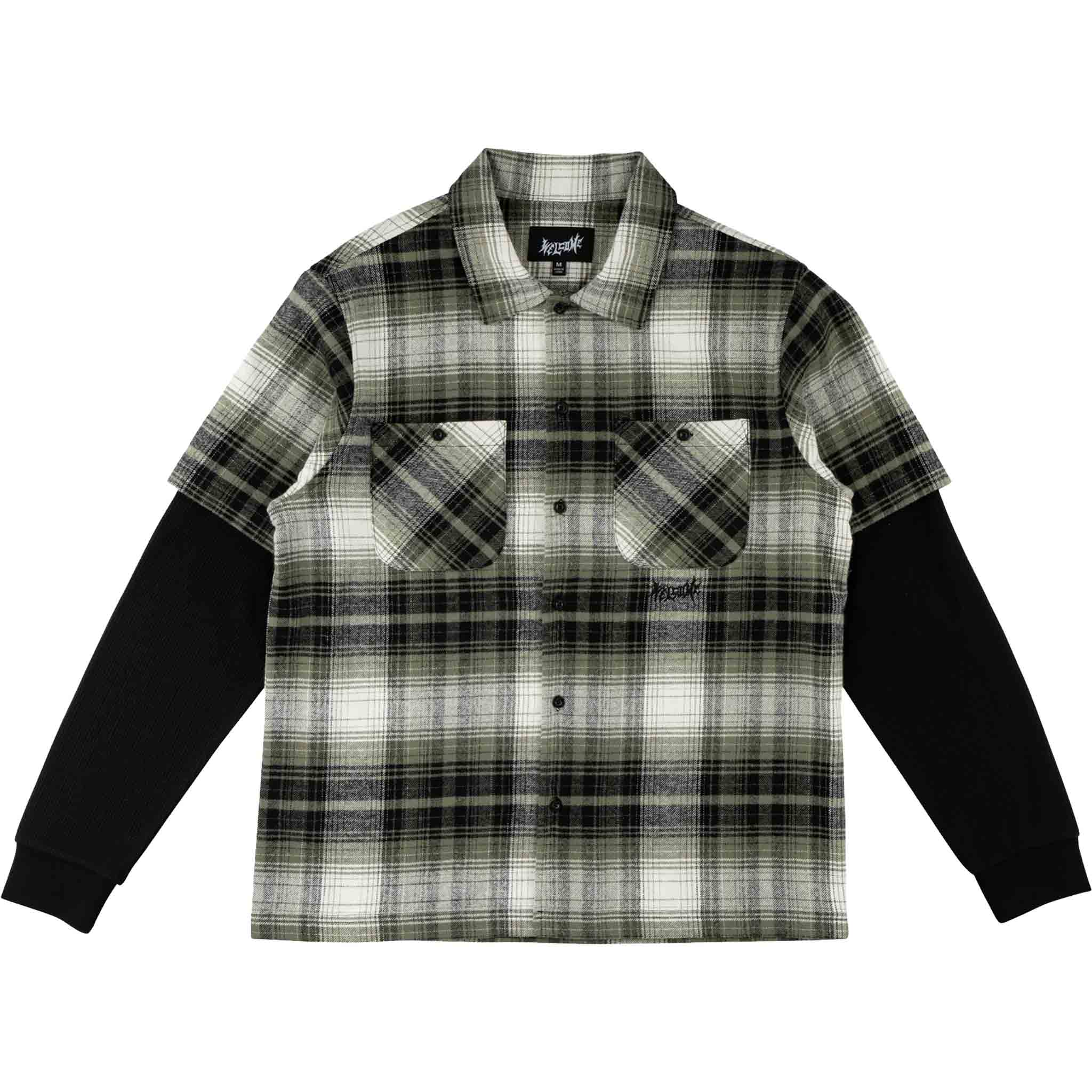 Welcome Lair Woven Plaid/Thermal Layered Shirt Olive T Shirt